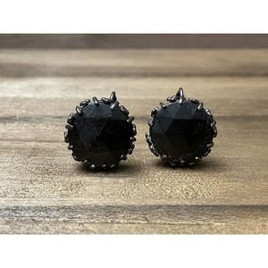 Vintage Signed Miriam Haskell Earrings - Black Stone - Screw Back Clip On - RARE